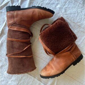 VINTAGE Timberland Shearling Sheepskin Pull-on Ankle Winter Boots Women's 8.5